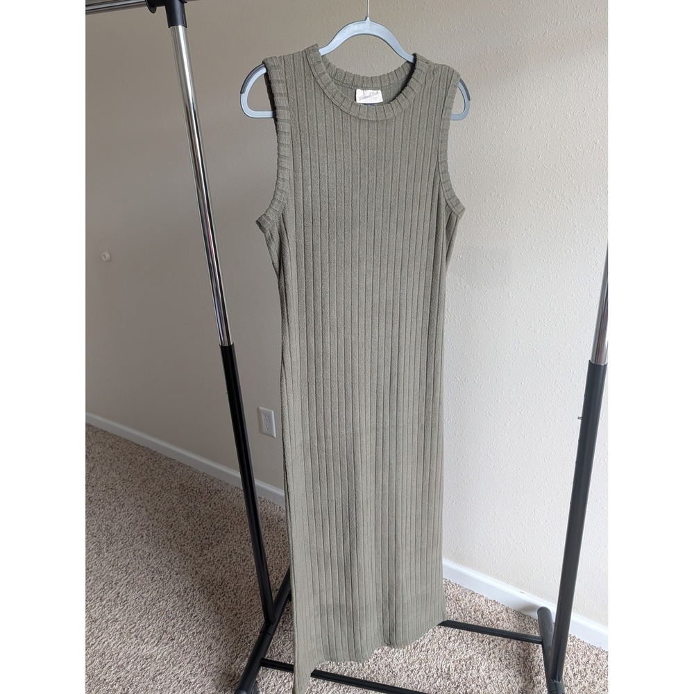 Universal Thread Womens Olive Green Ribbed Knit Sleeveless Midi Column Dress L
